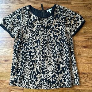 JOIE Embroidered Janpath Top, Black & Gold Sz. Small